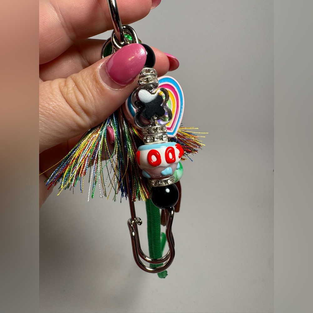 Boho Beaded LOVE Heart Bag Charm | Colorful Beads, Tassel & Rope Details - Picture 11 of 14
